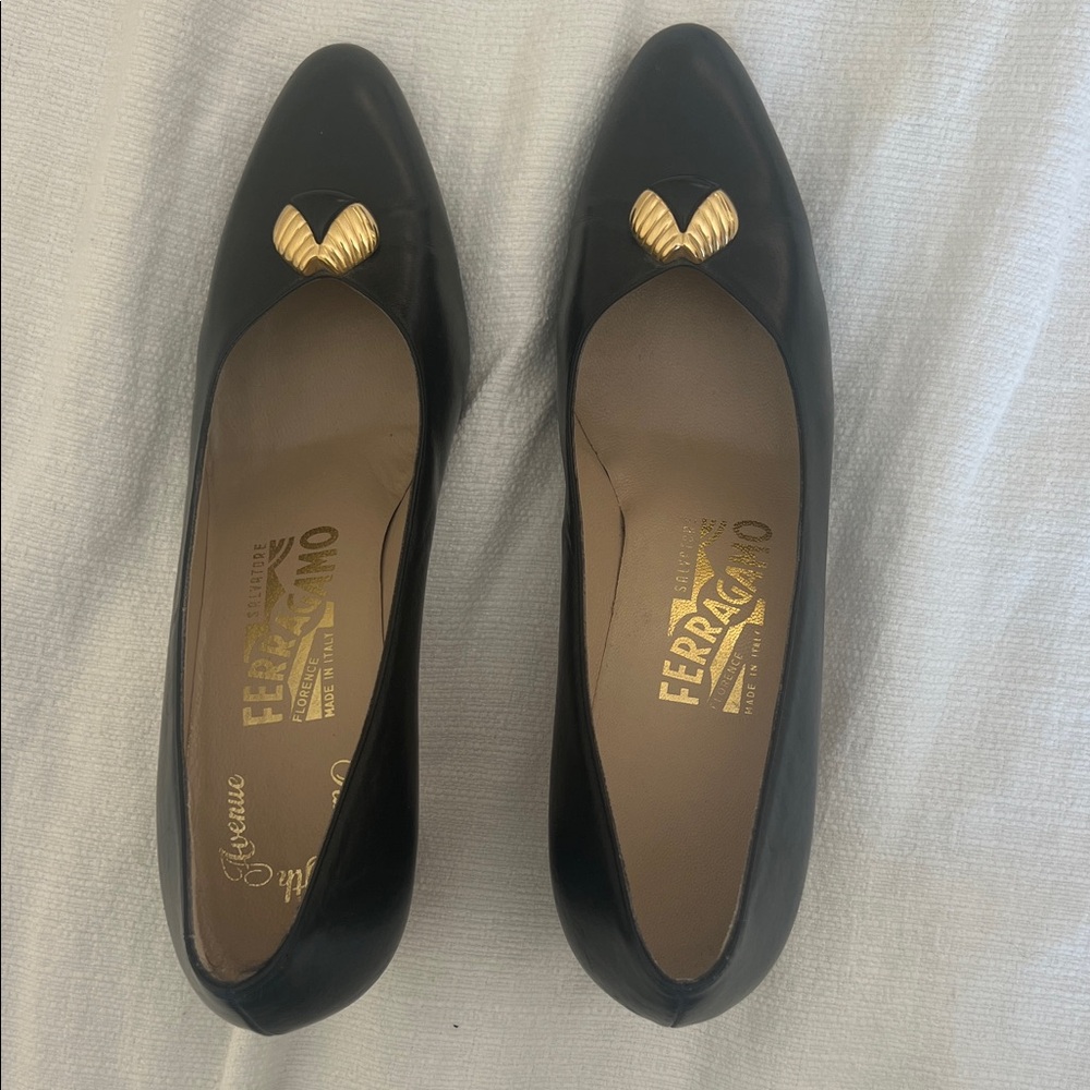 Salvatore Ferragamo Black heels with Gold Accent-Make me an offer!
